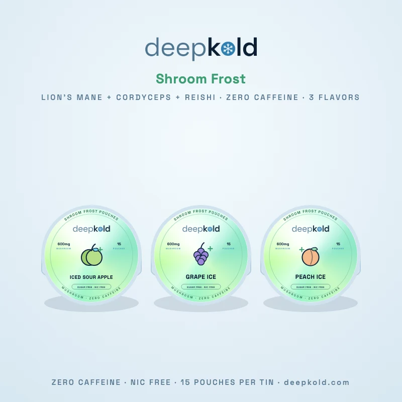 Deepkold Shroom Frost nicotine-free pouches — 3 flavors