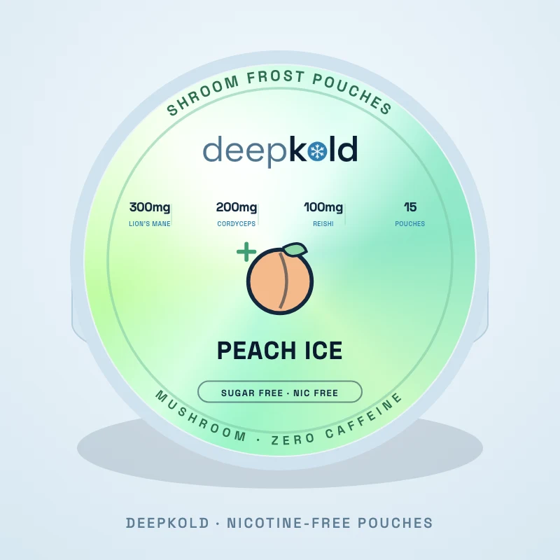 Peach Ice caffeine-free mushroom nootropic pouch
