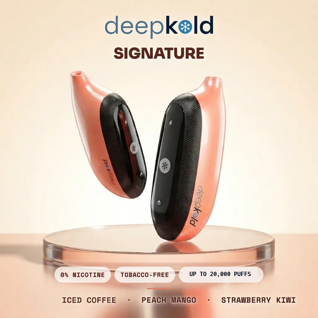 Deepkold Signature nicotine-free vape lineup — 3 flavored vapes with no nicotine